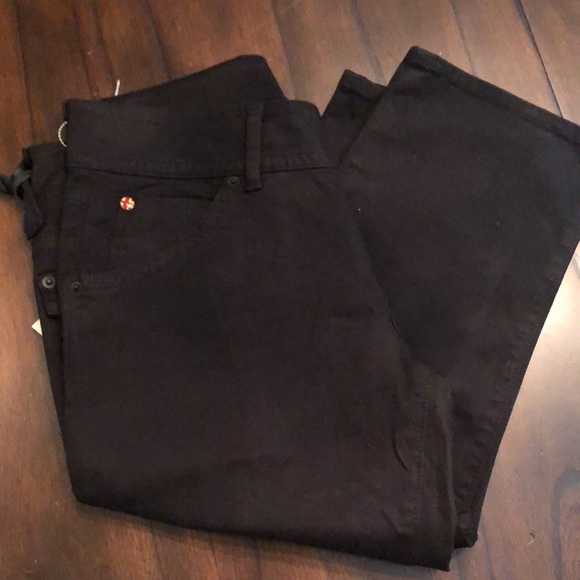 💫 Hudson Jeans cropped black brushed cotton button back pocket pants - Picture 2 of 12